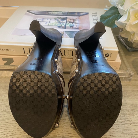 Gucci - Original GG Monogram - 120mm Heeled Clogs - Beige Ebony - Size 35.5 - Picture 7 of 7